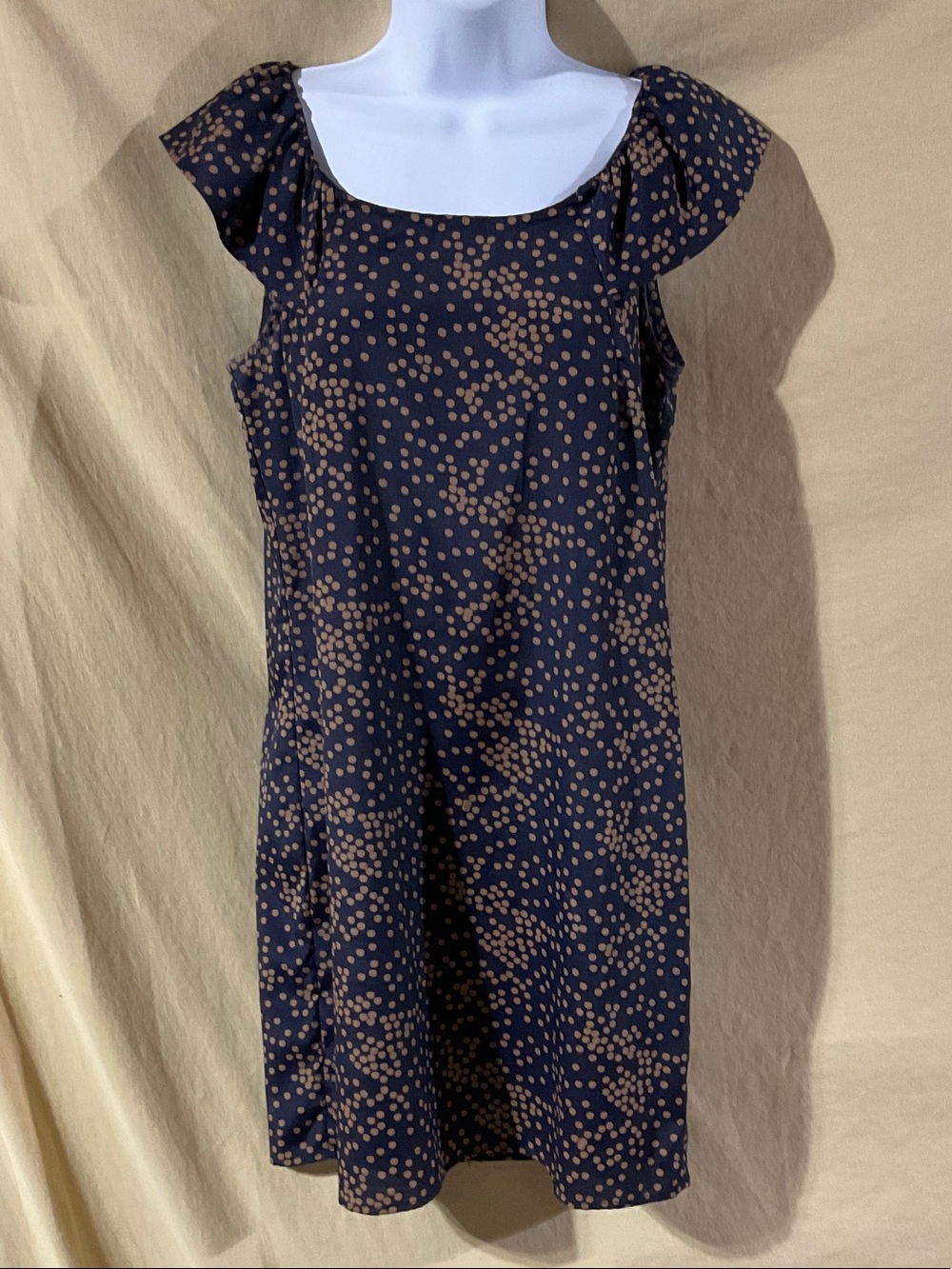 Soprano Size M Navy Dress with Tan Dot Pattern
